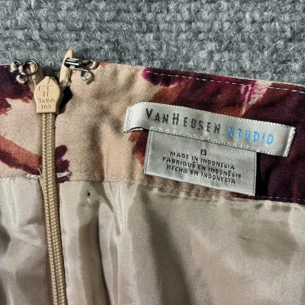 Van Heusen‎ Studio Floral Pencil Skirt Womens 8 Tan Purple Cotton Workwear